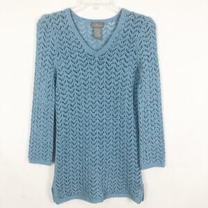 Nomi Open Knit Pullover Knit Blue Sweater Size Small